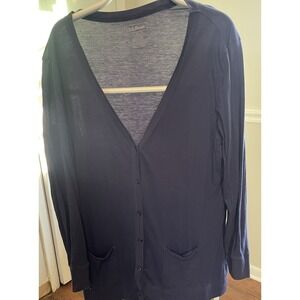 LL Bean Cotton Button Up Cardigan Sweater  Pockets Navy GrandmaCore Size XLg